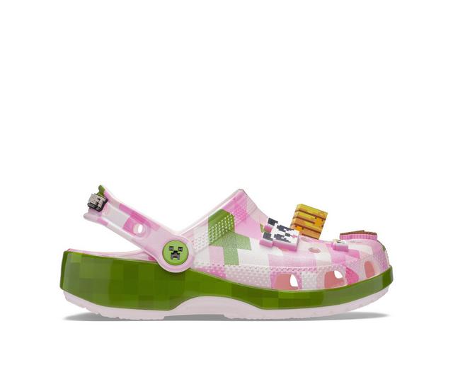 Girls' Crocs Little Kid & Big Kid Minecraft Green Classic Clog in Pink/Green color