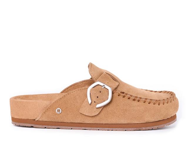 Women's Minnetonka Buckle Clog Clogs in Cinnamon color