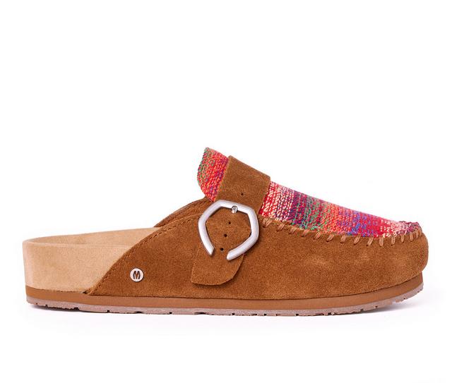 Women's Minnetonka Buckle Clog Clogs in Brown Horizon color