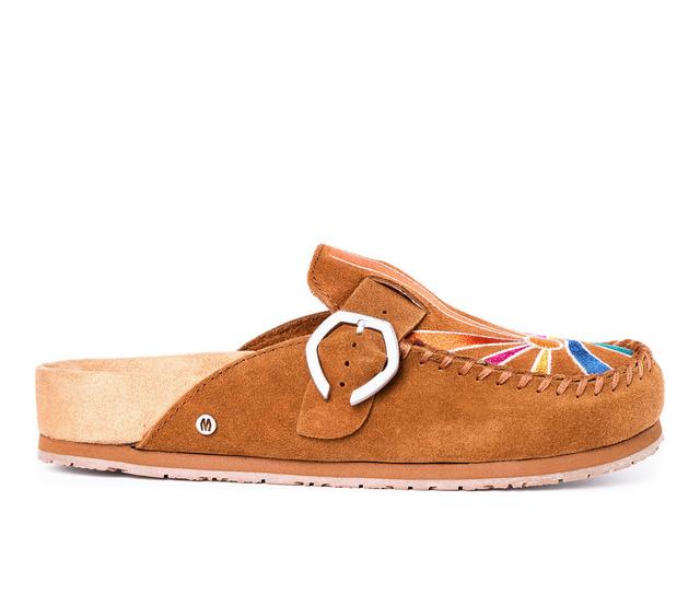 Women's Minnetonka Buckle Clog Clogs in Brown Sunset color