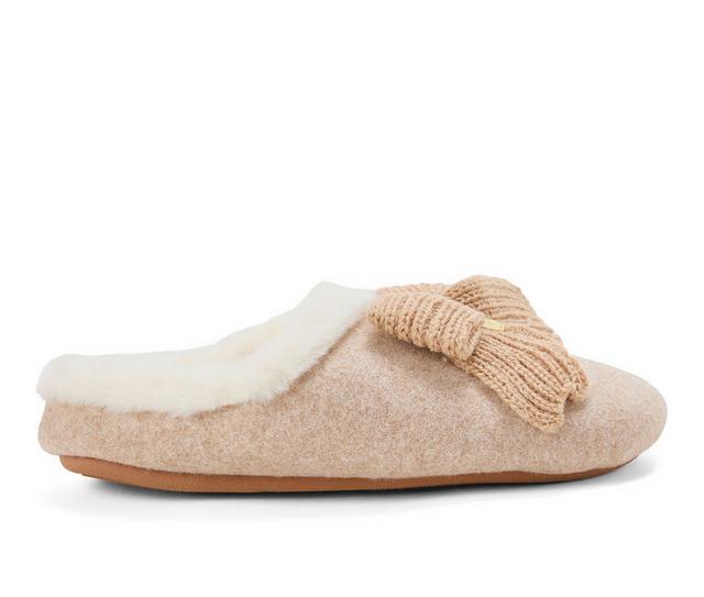 Dearfoams Women's Josie Knit Bow Slippers in Latte color