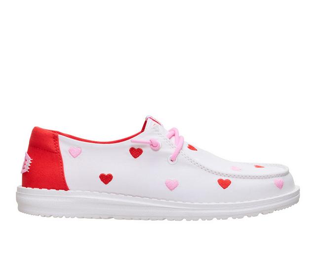 Girls' HEYDUDE Wendy Youth Embroidered Hearts Boat Shoes in White color