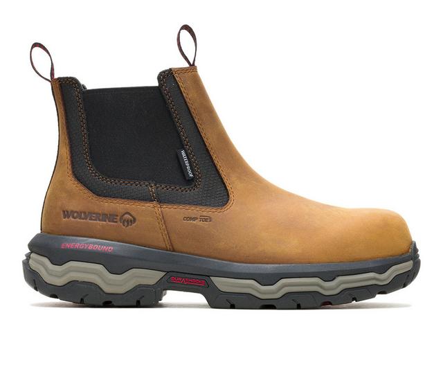 Men's Wolverine Alpha Infinity Waterproof Work Boots in Dark Tan color