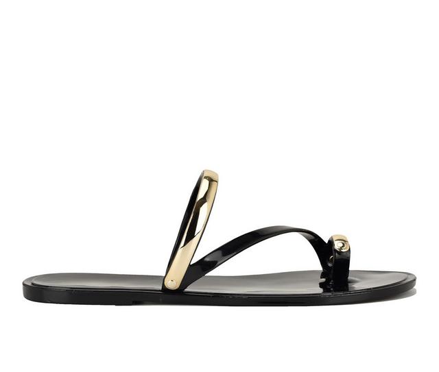 Women's Nine West Seashell Sandals in Black/Gold color