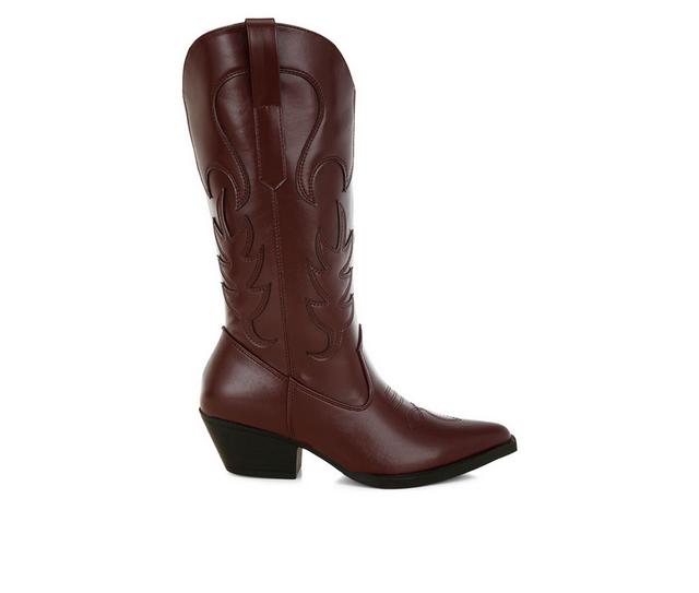Women's London Rag Ponies Cowboy Boots in Burgundy color