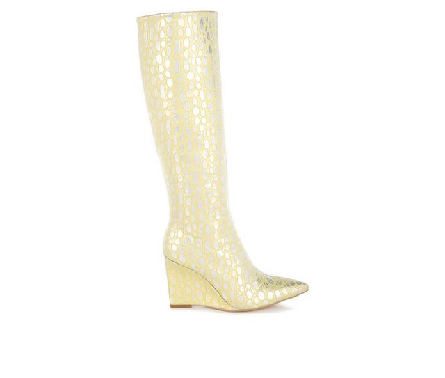 Women's London Rag Bar Zone Knee High Boots in Lime Yellow color