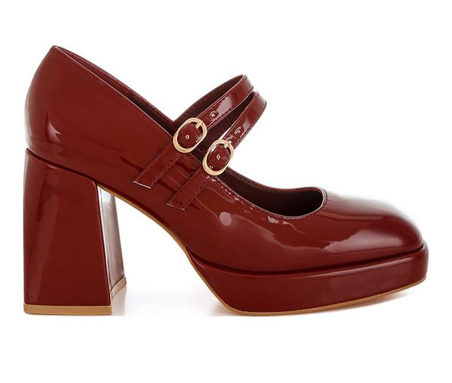 Women's London Rag Sonata Mary Jane Heels in Dark Red color
