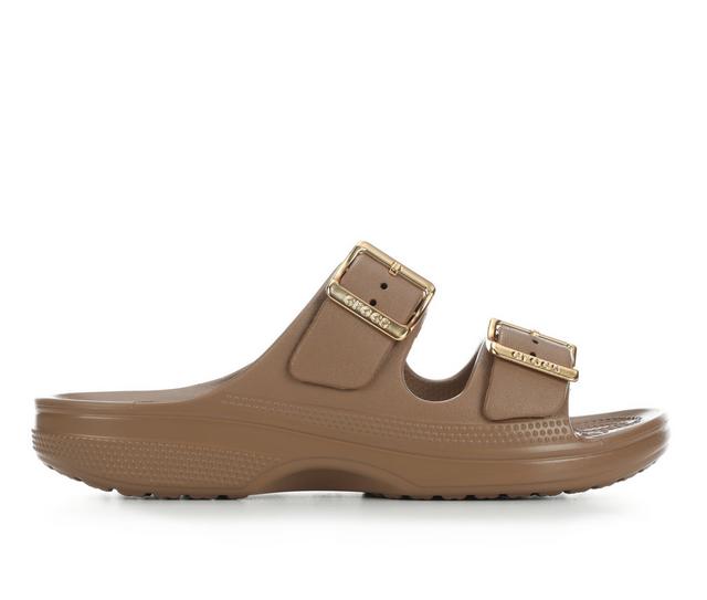 Women's Crocs Saturday Metallic Buckle Sandal in Sepia color