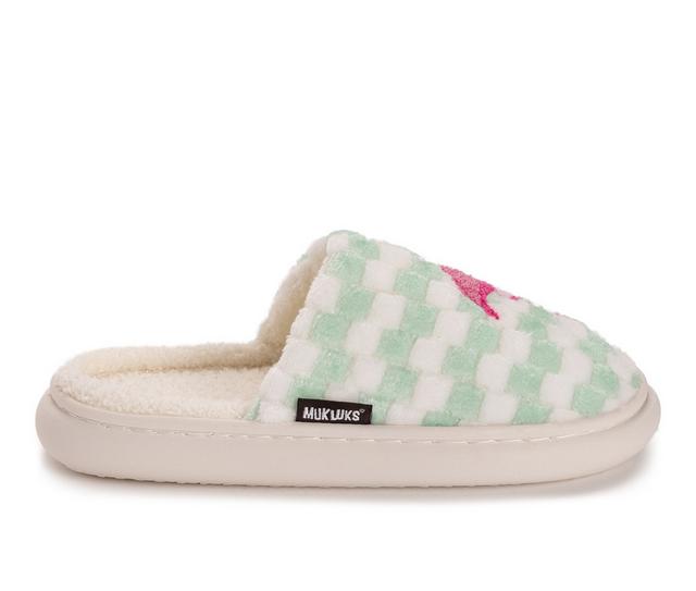 MUK LUKS Women's Joss Slippers in Mint Flamingo color