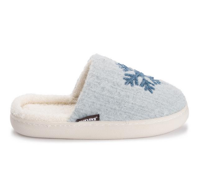 MUK LUKS Women's Joss Slippers in Blue Snowflake color