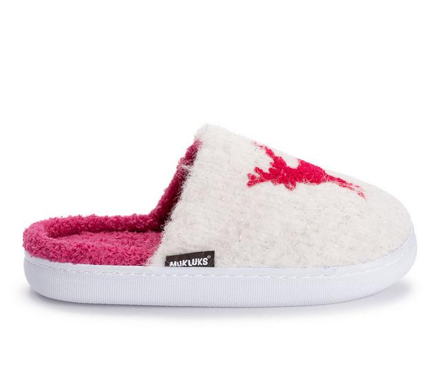 MUK LUKS Women's Joss Slippers in Pink Reindeer color