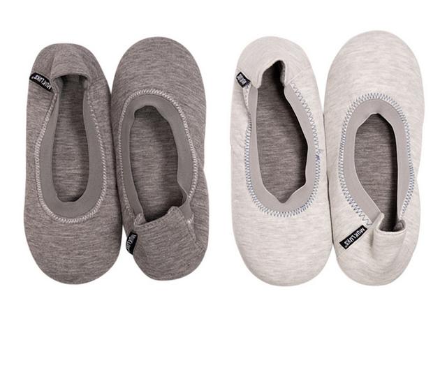 MUK LUKS Women's Travel Ballerina 2 Pack Slippers in Grey/Off White color