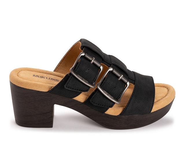 Women's MUK LUKS Myra Heeled Sandals in Black color
