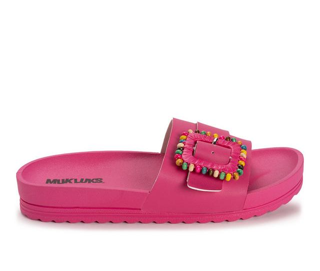 Women's MUK LUKS Grand Colette Slides in Magenta color