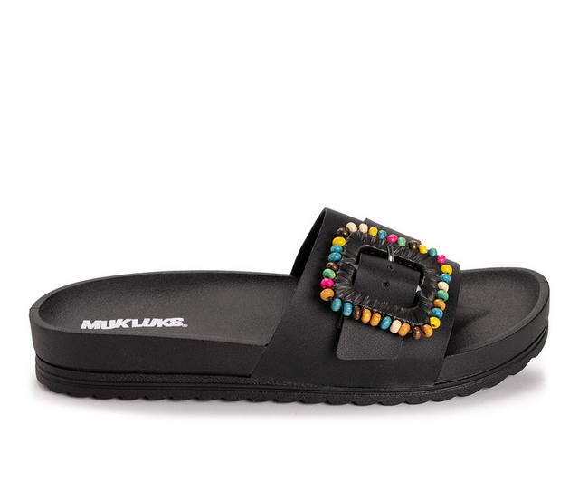 Women's MUK LUKS Grand Colette Slides in Black color