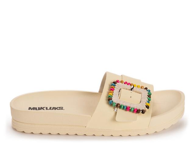 Women's MUK LUKS Grand Colette Slides in Vanilla Custard color