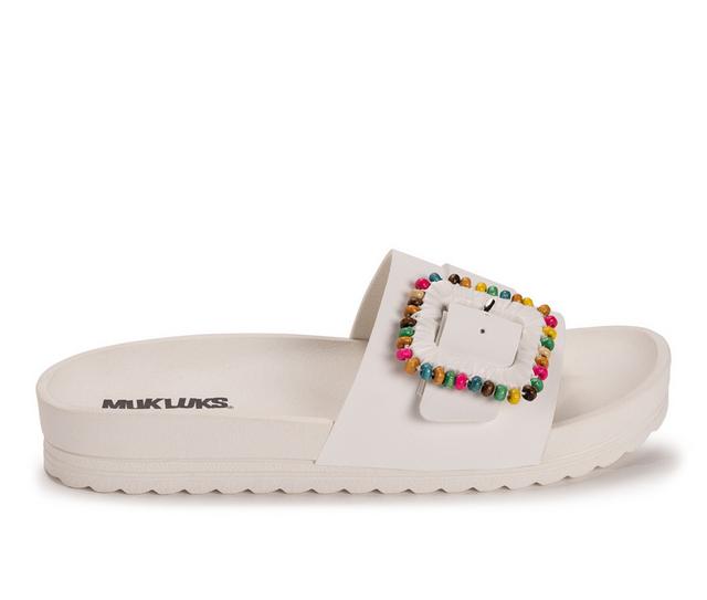 Women's MUK LUKS Grand Colette Slides in White color