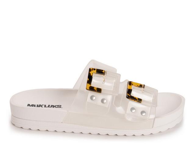 Women's MUK LUKS Grand Cayman Lucite Slide Sandals in White Clear color