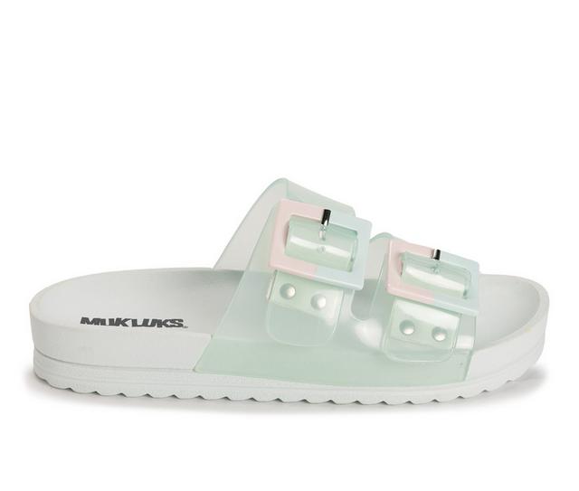 Women's MUK LUKS Grand Cayman Lucite Slide Sandals in Mint Clear color