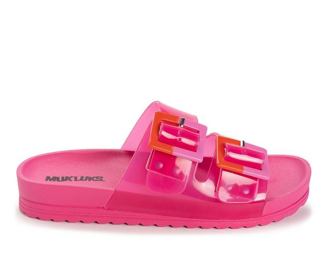 Women's MUK LUKS Grand Cayman Lucite Slide Sandals in Magenta Clear color