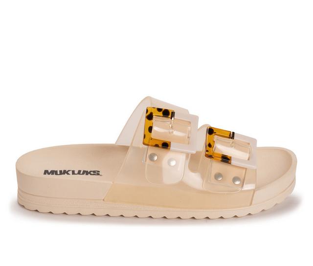 Women's MUK LUKS Grand Cayman Lucite Slide Sandals in Sand Clear color