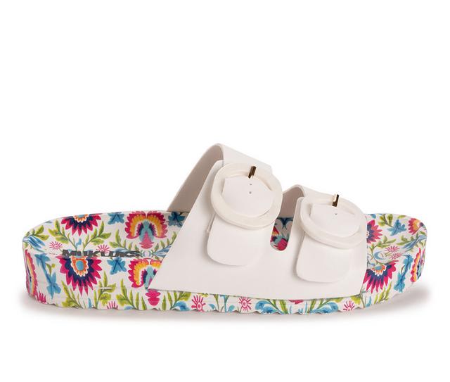 Women's MUK LUKS Grand Cayman Printed Slide Sandals in White Floral color