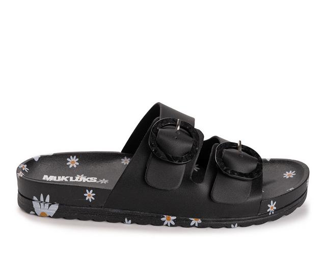 Women's MUK LUKS Grand Cayman Printed Slide Sandals in Black Floral color