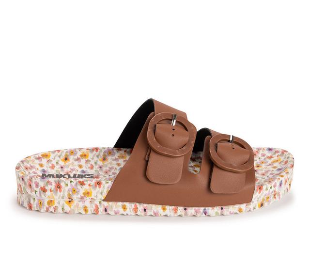 Women's MUK LUKS Grand Cayman Printed Slide Sandals in Cognac Floral color