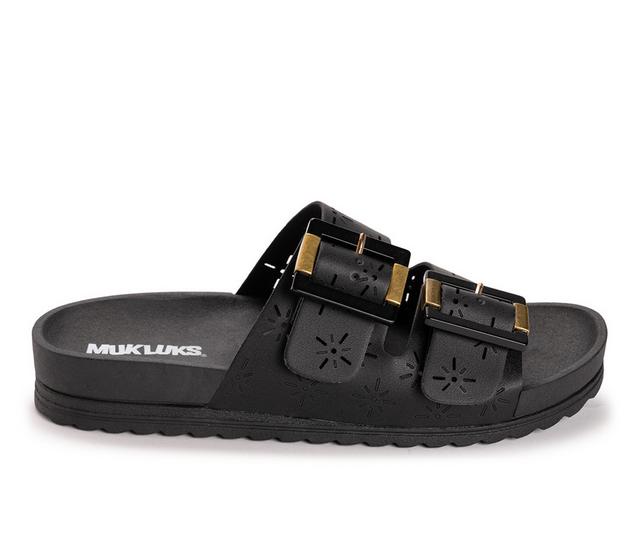 Women's MUK LUKS Grand Cayman Perf Slide Sandals in Black Perf color