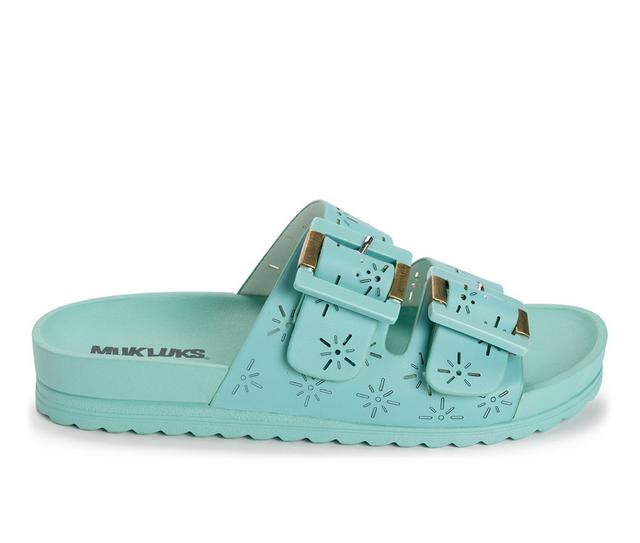 Women's MUK LUKS Grand Cayman Perf Slide Sandals in Turquoise Perf color