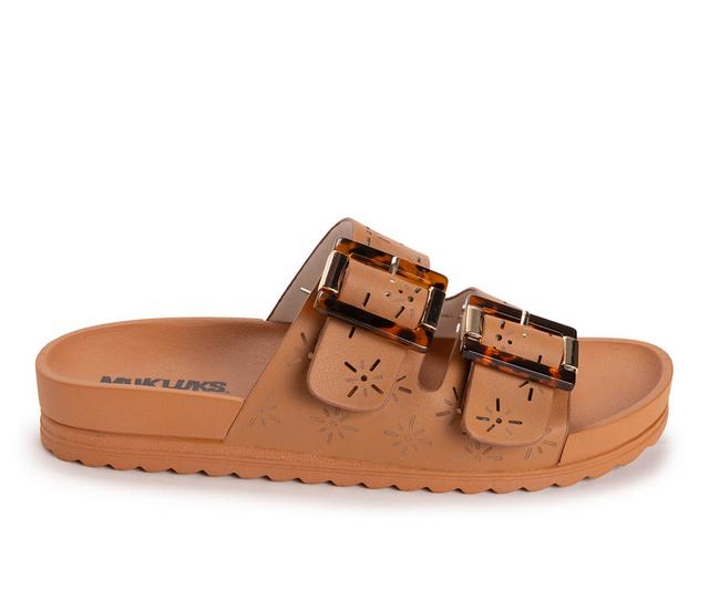Women's MUK LUKS Grand Cayman Perf Slide Sandals in Tan Perf color