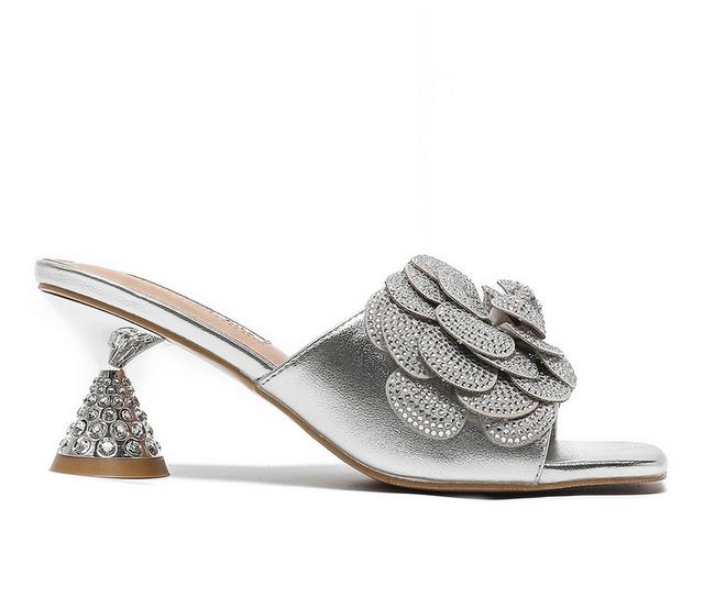 Women's Lady Couture Petal Heeled Sandals in Silver color