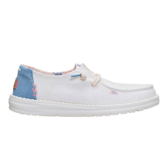 Women's HEYDUDE Wendy Floral Boho Casual Shoes in White/Blue color