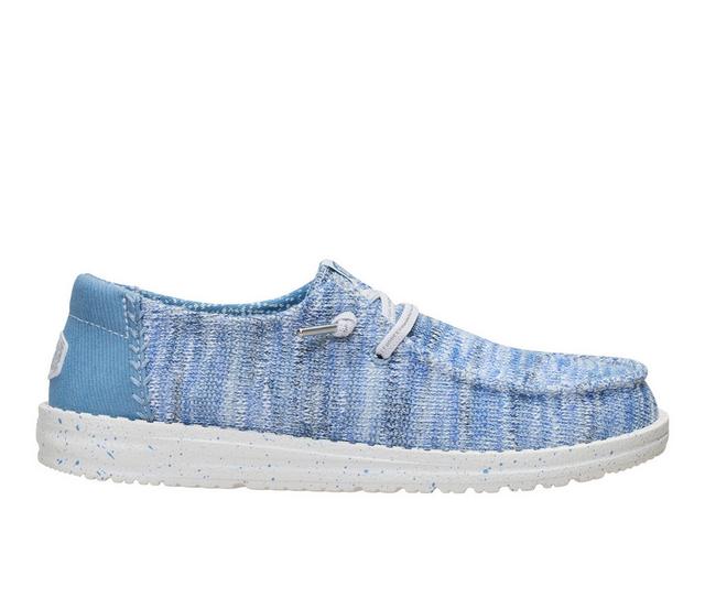 Women's HEYDUDE Wendy Knit Shimmer Casual Shoes in Light Blue/Mult color