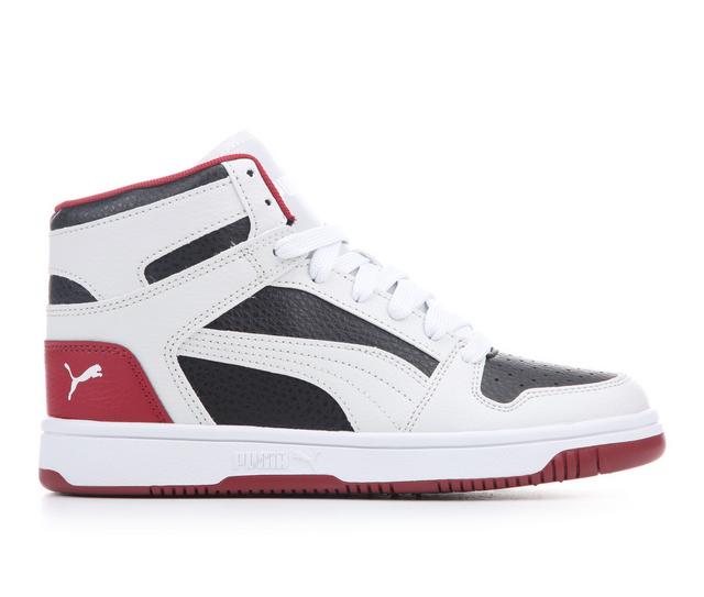 Boys' Puma Big Kid Rebound Layup Plush Sneakers in Blk/Gry/Red color