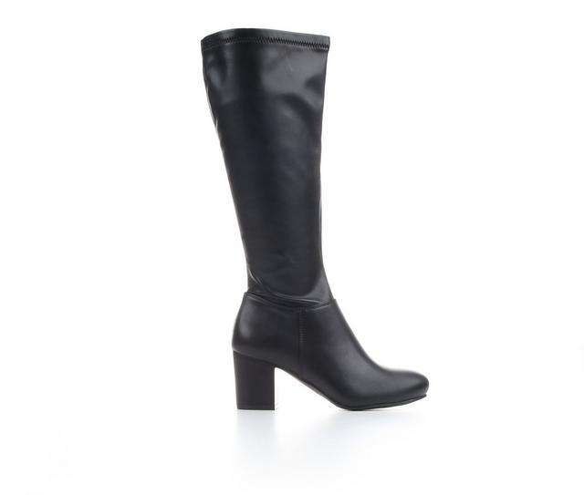 Women's Blue Aura Classic Heeled Knee High Boots in Black color