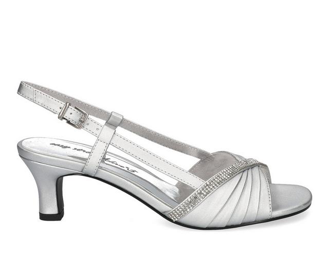 Women's Easy Street Delite Heeled Sandals in Silver Satin color