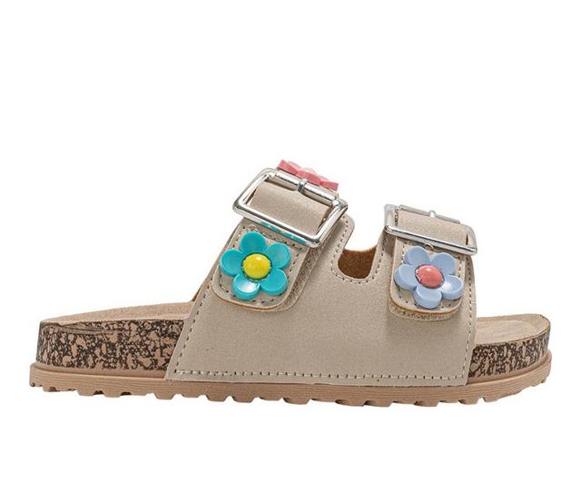 Girls' Bebe Little Kid Bloom Footbed Sandals in Tan color