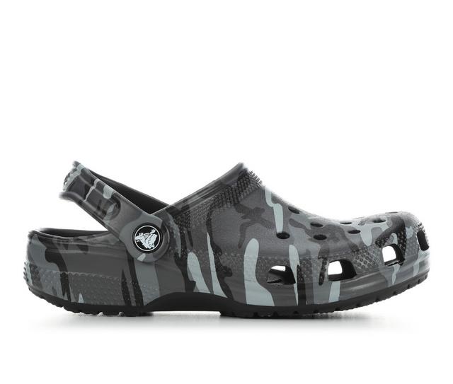 Boys' Crocs Little Kid & Big Kid Classic Graphic Camo Clogs in Blk/Slate Grey color