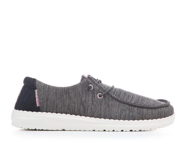 Women's HEYDUDE Wendy Heathered Mix Casual Shoes in Sotrm Grey color