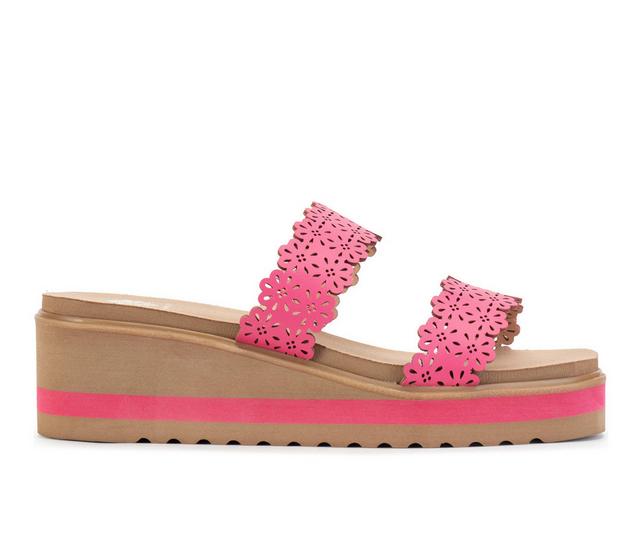 Women's Yellow Box Airy Wedge Sandals in Fuchsia color