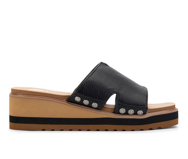 Women's Yellow Box Alameda Wedge Sandals in Black color