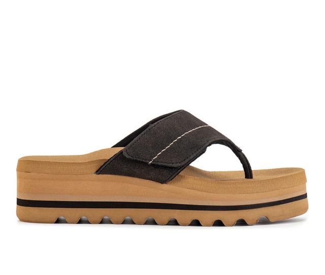 Women's Yellow Box Calica Heeled Flip-Flops in Black color