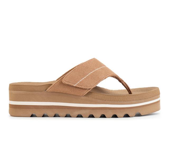 Women's Yellow Box Calica Heeled Flip-Flops in Tan color