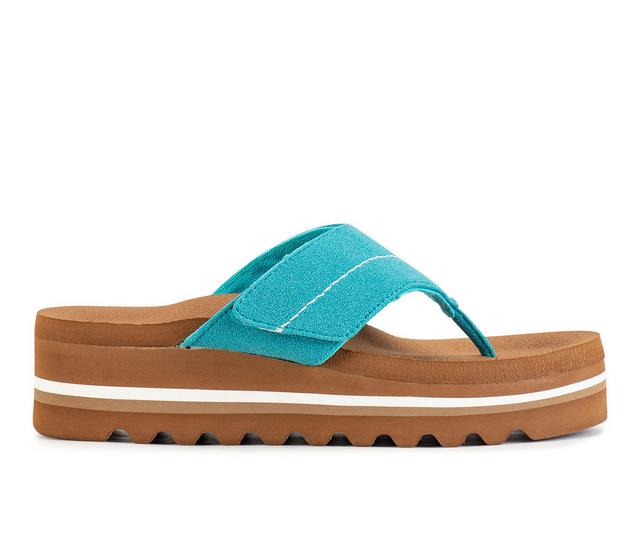 Women's Yellow Box Calica Heeled Flip-Flops in Turquoise color