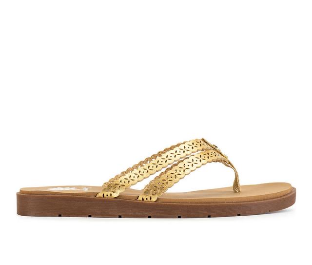 Women's Yellow Box Fawn Flip-Flops in Gold color
