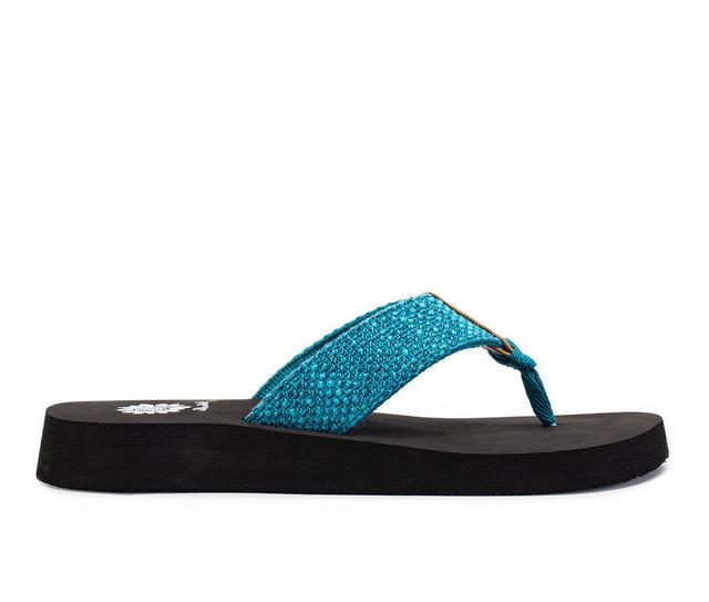 Women's Yellow Box Frayz Flip-Flops in Teal color