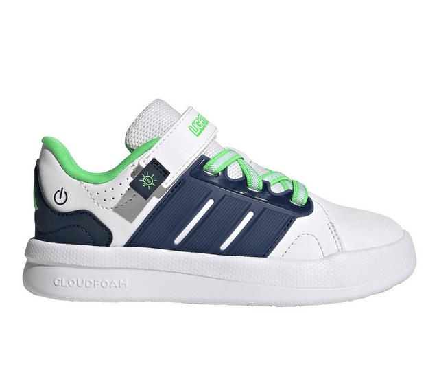 Boys' Adidas Little Kid Lightorama Court Light-Up Shoes in Wht/Blu/Grn color