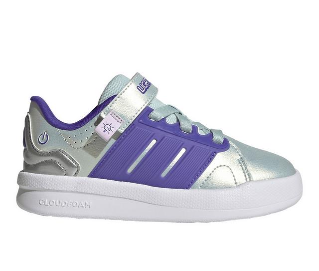 Girls' Adidas Little Kid Lightorama Court Light-Up Shoes in Mint/Purp/Lav color