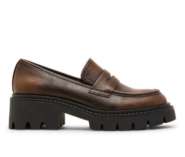 Women's Madden Girl Milliiee Heeled Loafers in Brown color